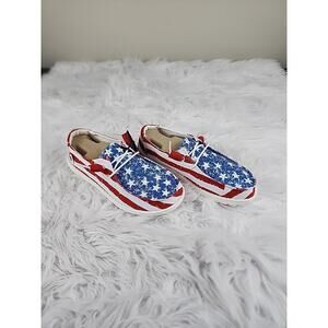 Hey Dude Wendy Patriotic Star Spangled Women's Size 7 Shoes Slip on Loafers